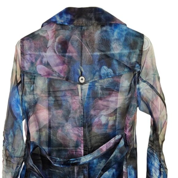 WHBM White House Black Market S Sheer Floral Duster Jacket Topper Blue Purple - Picture 5 of 13